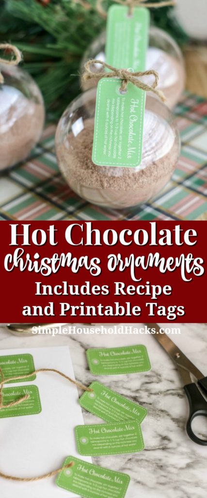 homemade hot chocolate mix ornament tutorial with recipe and printable gift tags