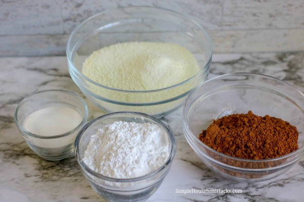 There are 4 ingredients needed for homemade hot cocoa mix.