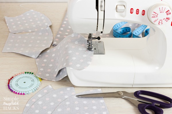 sewing face masks on a sewing machine