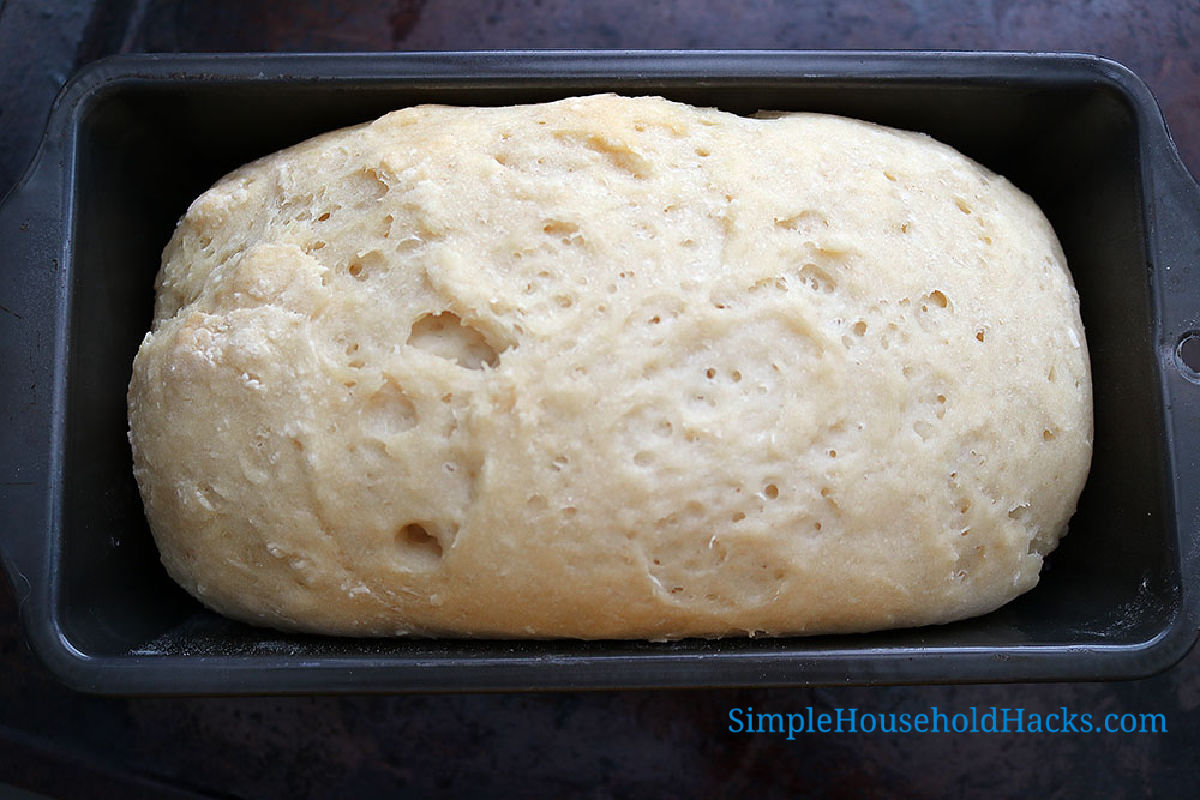 crock pot bread dough in loaf pan before baking